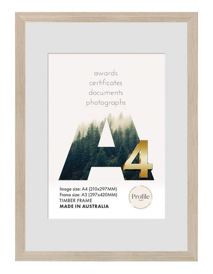 Australian Made Timber Certificate Frame A3 to A4 in Polar Birch