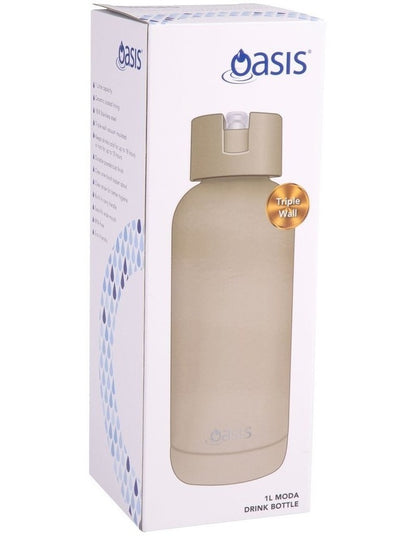 Ceramic Lined Stainless Steel Triple Wall Insulated Moda Drink Bottle 1L in Latte