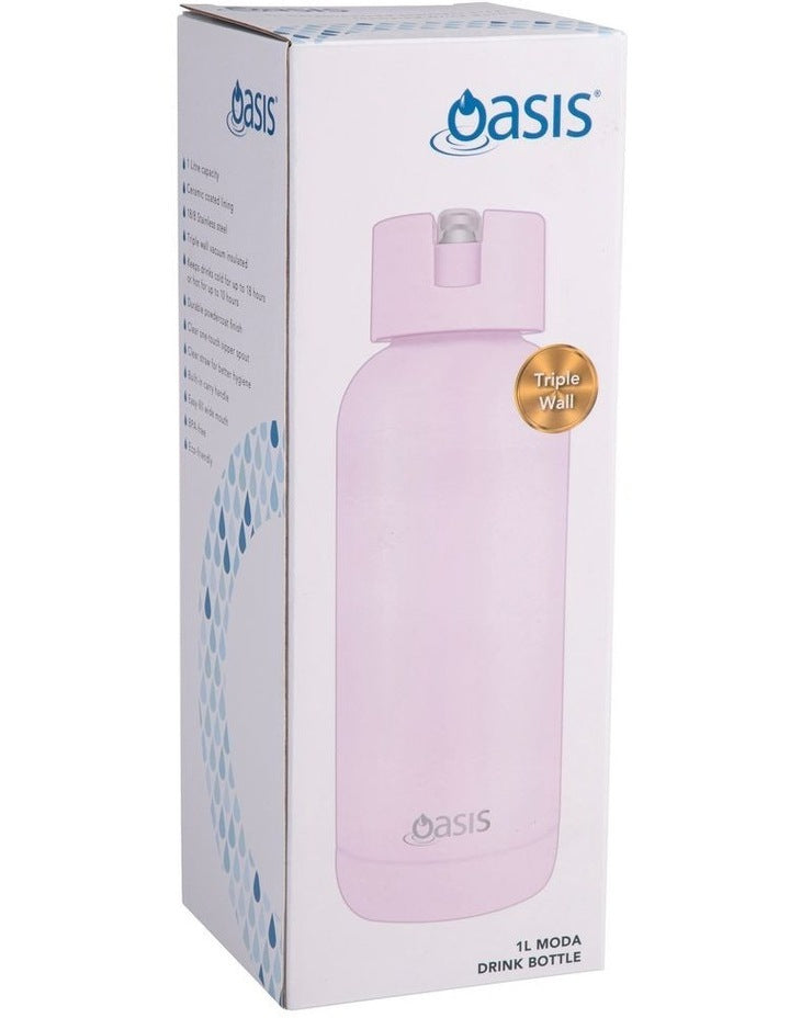 Moda Ceramic Lined Stainless Steel Triple Wall Insulated Drink Bottle 1L in Pink