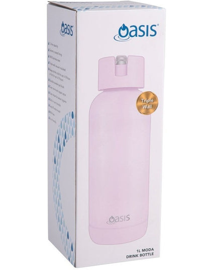 Moda Ceramic Lined Stainless Steel Triple Wall Insulated Drink Bottle 1L in Pink