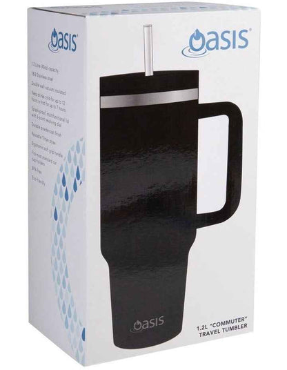 Stainless Steel Double Wall Insulated 'Commuter' Travel Tumbler 1.2L in Black