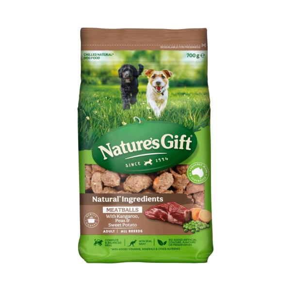 NATURE'S GIFT MEATBALLS WITH KANGAROO PEAS & SWEET POTATO DOG FOOD 700GRAM