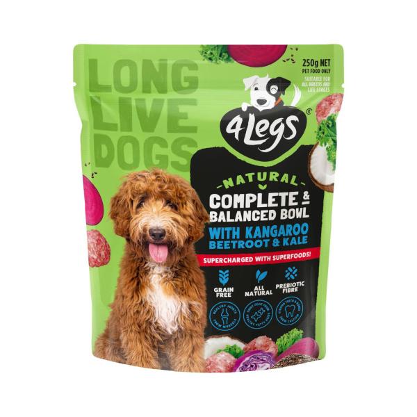 4 LEGS COMPLETE & BALANCED BOWL WITH KANGAROO & SUPERFOODS DOG FOOD 250GRAM