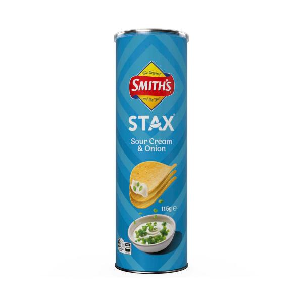 SMITH'S STAX POTATO CHIPS SOUR CREAM ONION 115G