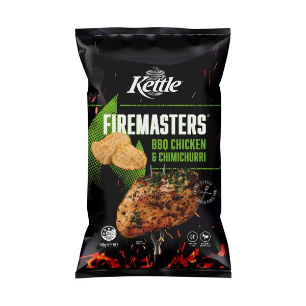 KETTLE FIREMASTERS POTATO CHIPS BBQ CHICKEN & CHIMICHURRI 150G