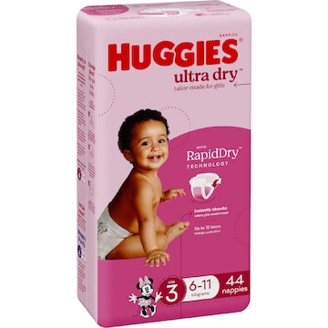 Huggies Ultra Dry Nappies Girls Size 3 (6-11kg) 44 pack