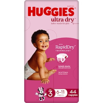 Huggies Ultra Dry Nappies Girls Size 3 (6-11kg) 44 pack