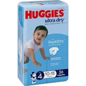 Huggies Ultra Dry Nappies Boys Size 4 (10-15kg) 36 pack