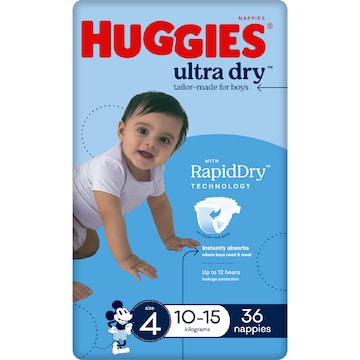 Huggies Ultra Dry Nappies Boys Size 4 (10-15kg) 36 pack