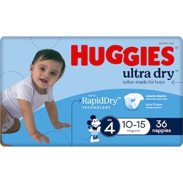 Huggies Ultra Dry Nappies Boys Size 4 (10-15kg) 36 pack