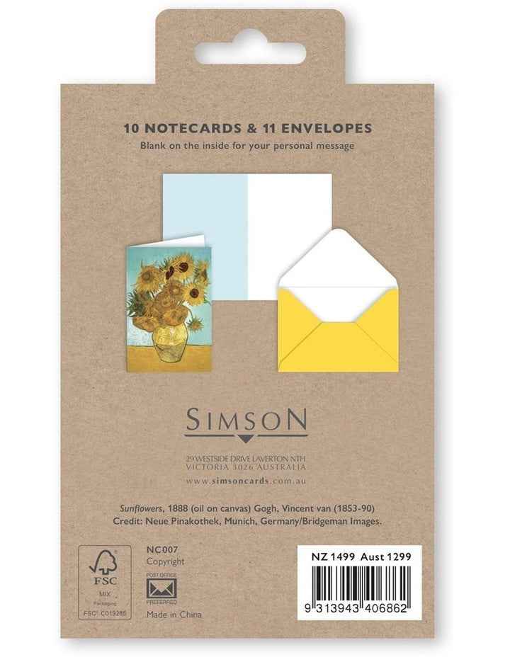Note Cards Box of 10 in Sunflowers Vincent Van Gogh