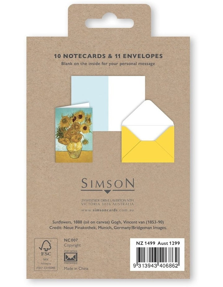 Note Cards Box of 10 in Sunflowers Vincent Van Gogh