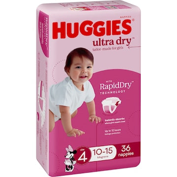 Huggies Ultra Dry Nappies Girls Size 4 (10-15kg) 36 pack
