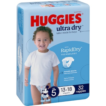Huggies Ultra Dry Nappies Boys Size 5 (13-18kg) 32 pack