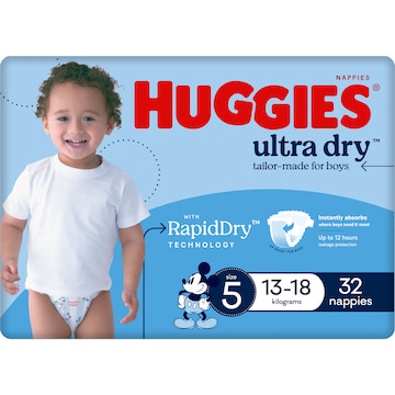 Huggies Ultra Dry Nappies Boys Size 5 (13-18kg) 32 pack