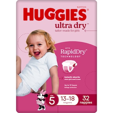 Huggies Ultra Dry Nappies Girls Size 5 (13-18kg) 32 pack