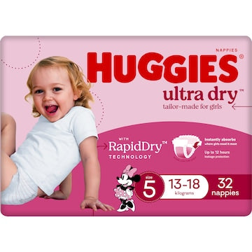 Huggies Ultra Dry Nappies Girls Size 5 (13-18kg) 32 pack
