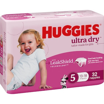 Huggies Ultra Dry Nappies Girls Size 5 (13-18kg) 32 pack
