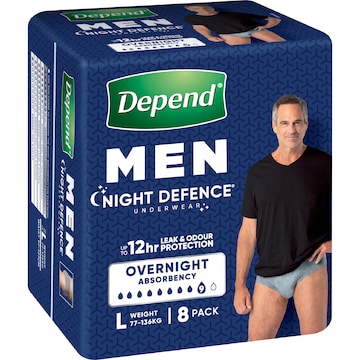 Depend Men Night Defence Incontinence Underwear Large 8 pack