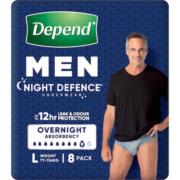Depend Men Night Defence Incontinence Underwear Large 8 pack