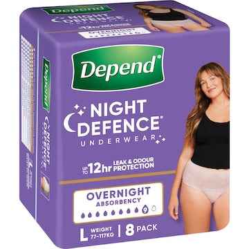 Depend Night Defence Incontinence Underwear For Women Large 8 pack