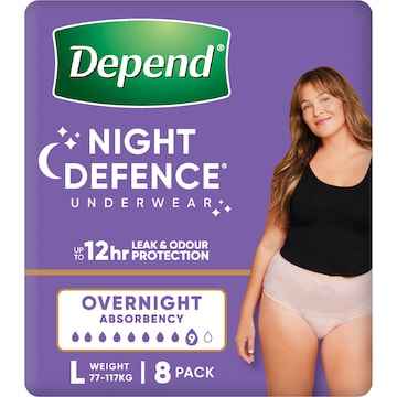 Depend Night Defence Incontinence Underwear For Women Large 8 pack