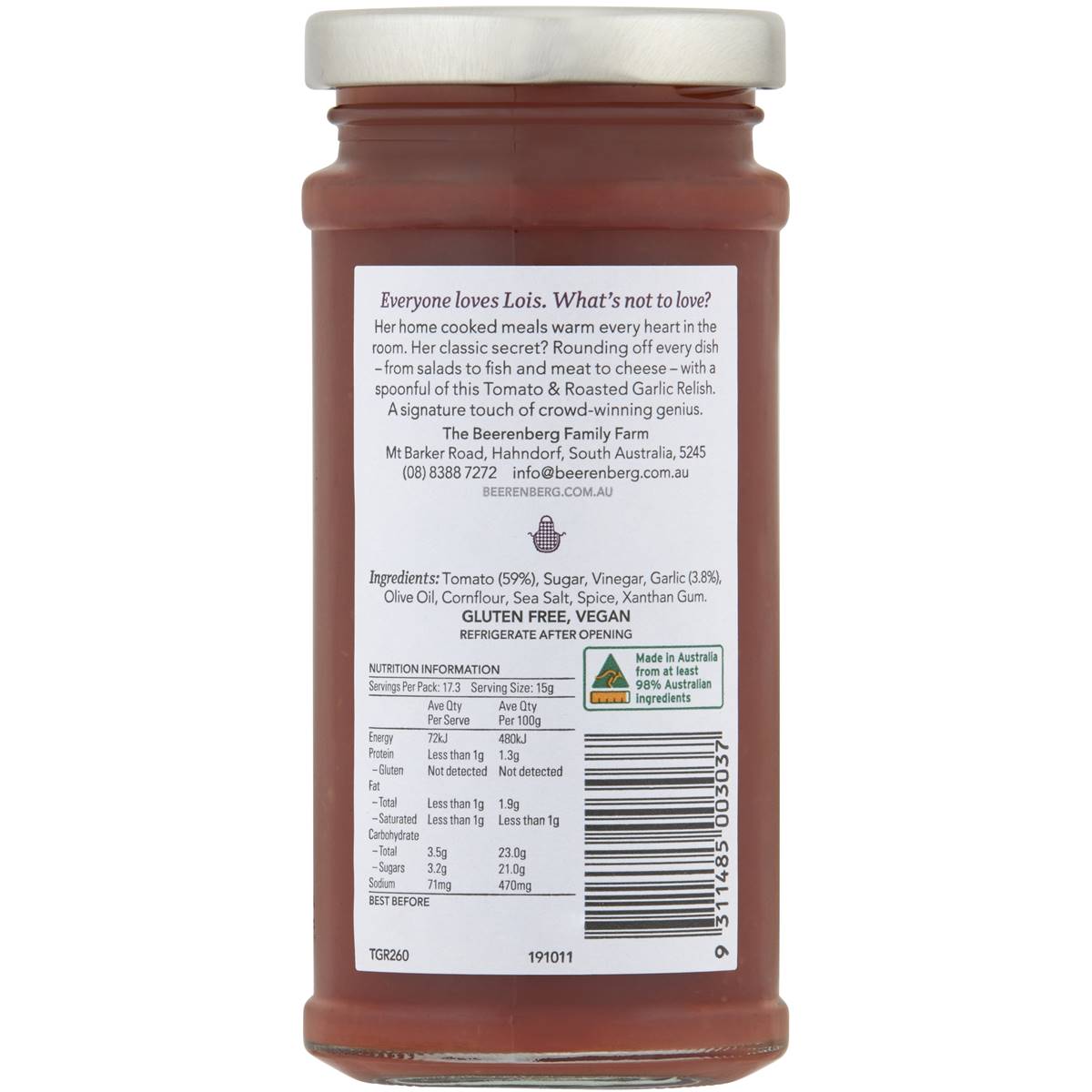 Beerenberg The Tomato & Roasted Garlic Relish 260g