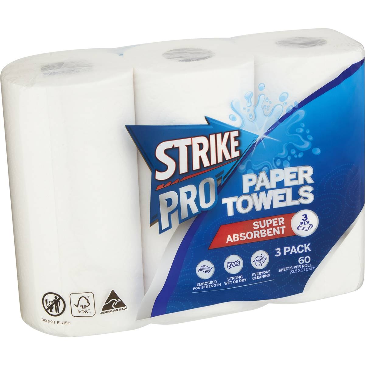 Strike Paper Towels Super Absorbent 3 Ply 3 Pack
