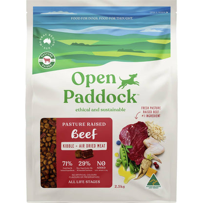 Open Paddock Beef Kibble & Air Dried Meat Dog Food 2.5kg
