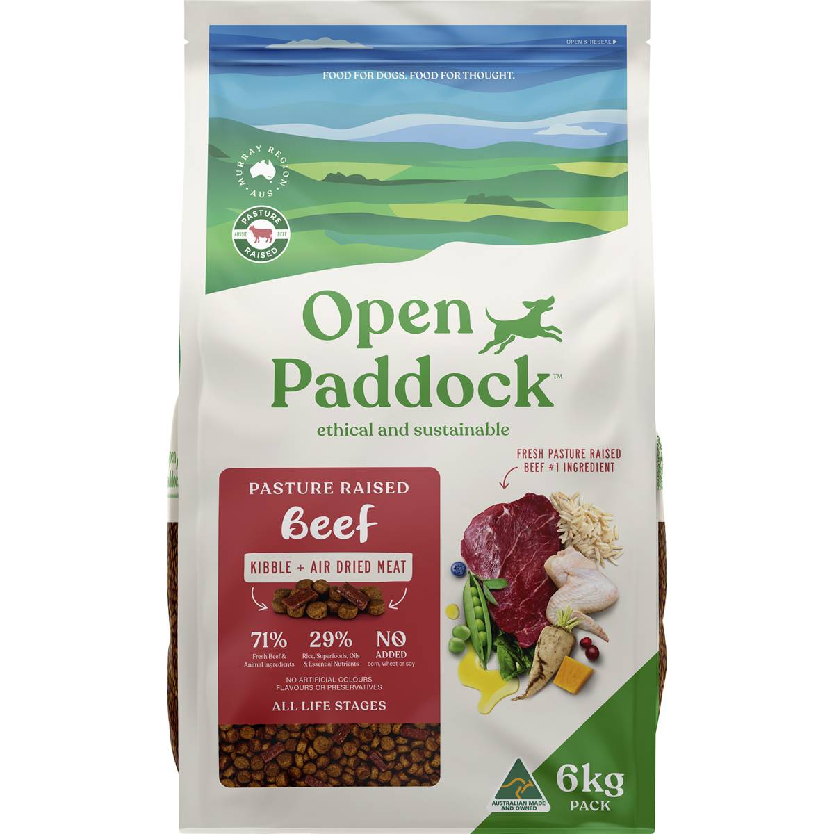 Open Paddock Beef Kibble & Air Dried Meat Dog Food 6kg