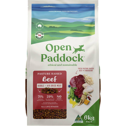 Open Paddock Beef Kibble & Air Dried Meat Dog Food 6kg