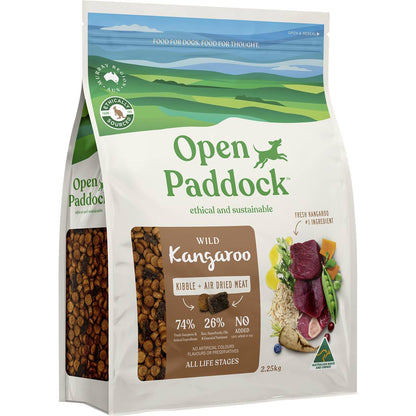 Open Paddock Wild Kangaroo Kibble & Air Dried Meat Dog Food 2.25kg