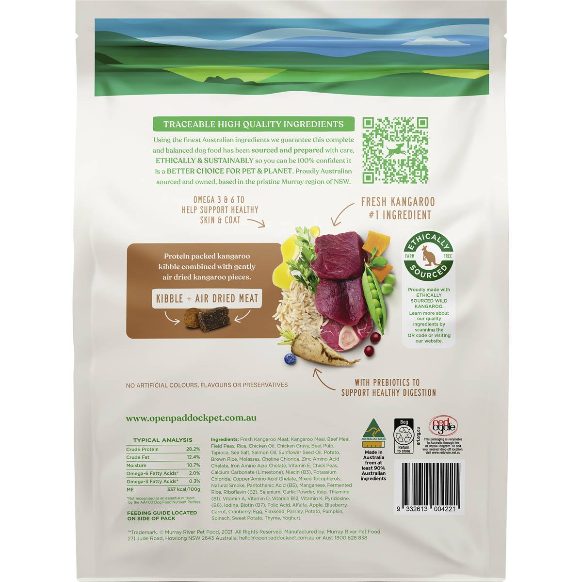 Open Paddock Wild Kangaroo Kibble & Air Dried Meat Dog Food 2.25kg