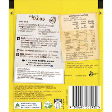 Old El Paso Taco Spice Mix Extra Mild 30g