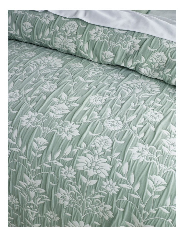 Solene Floral Matelasse Quilt Cover Set in Sage