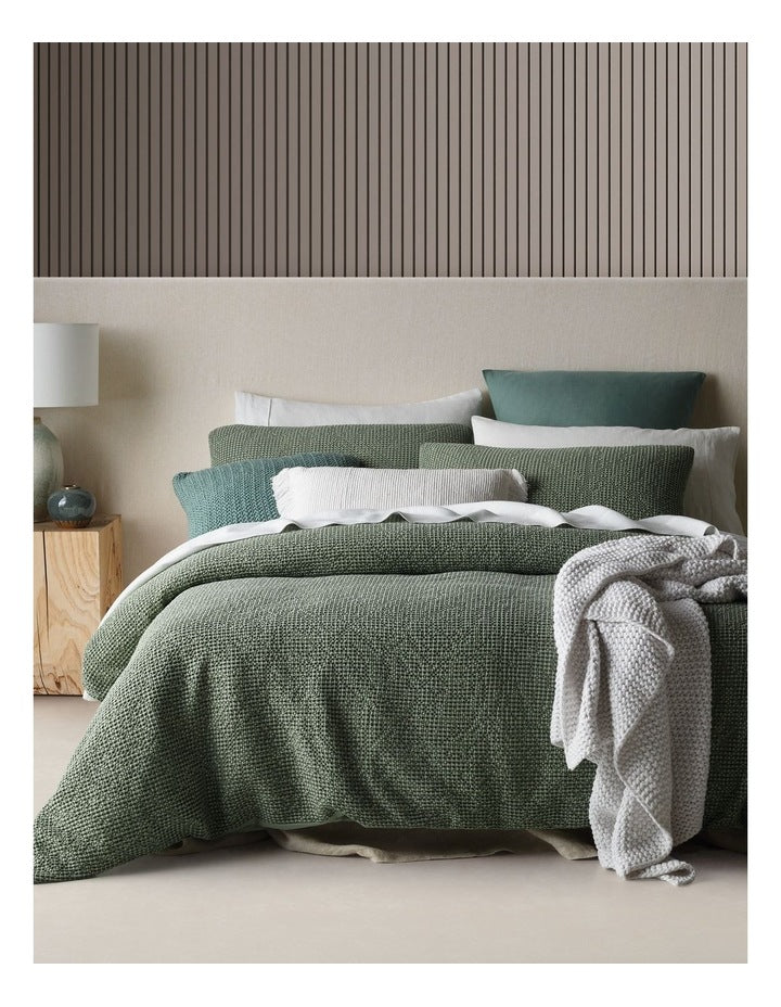 Beechworth Stonewashed Cotton Waffle Quilt Cover Set in Shrub