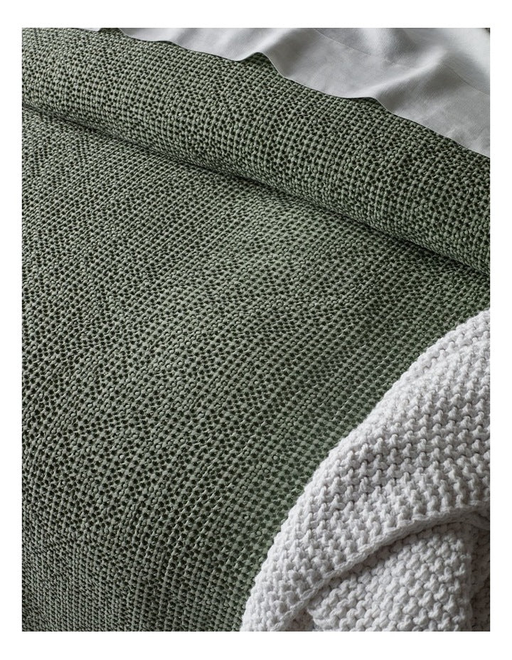 Beechworth Stonewashed Cotton Waffle Quilt Cover Set in Shrub