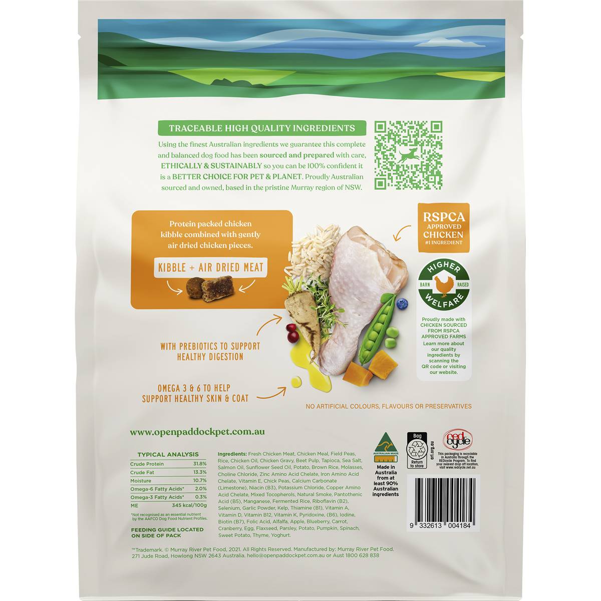 Open Paddock Chicken Kibble & Air Dried Meat Dog Food 2.5kg