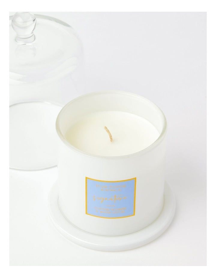 True Home Signature Candle with Cloche Cotton Flower & White Lotus