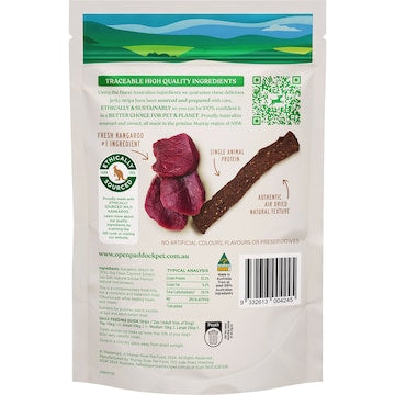 Open Paddock Wild Kangaroo Jerky Strips Dog Treats 100g