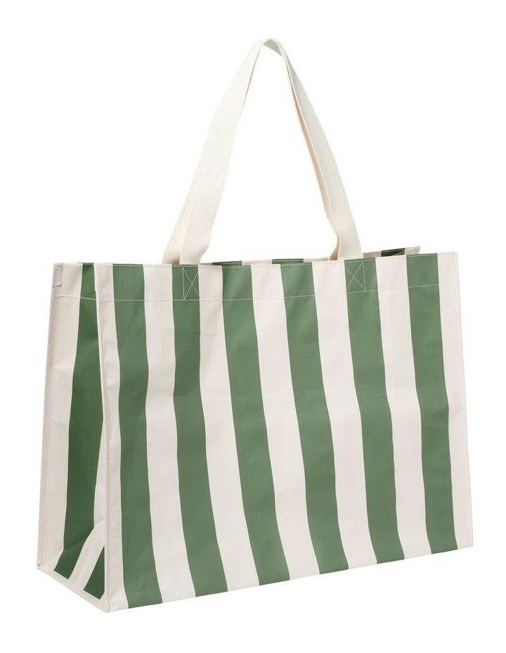 Carryall Beach Bag The Vacay in Olive Stripe