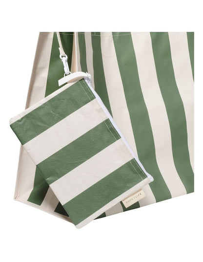 Carryall Beach Bag The Vacay in Olive Stripe