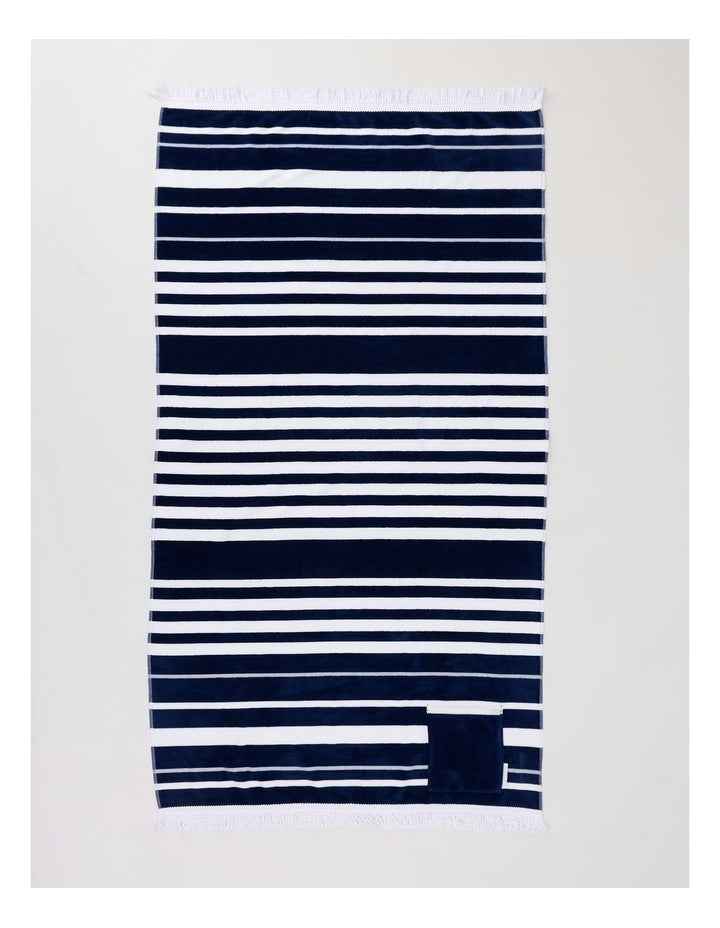 Hampton Stripe Pocket Beach Towel in Navy