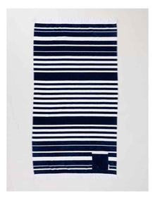 Hampton Stripe Pocket Beach Towel in Navy