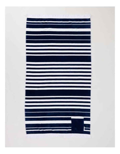 Hampton Stripe Pocket Beach Towel in Navy