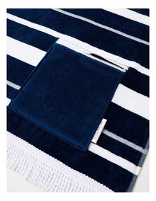 Hampton Stripe Pocket Beach Towel in Navy