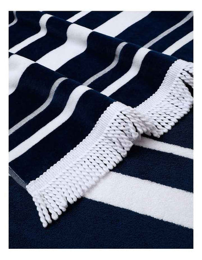Hampton Stripe Pocket Beach Towel in Navy