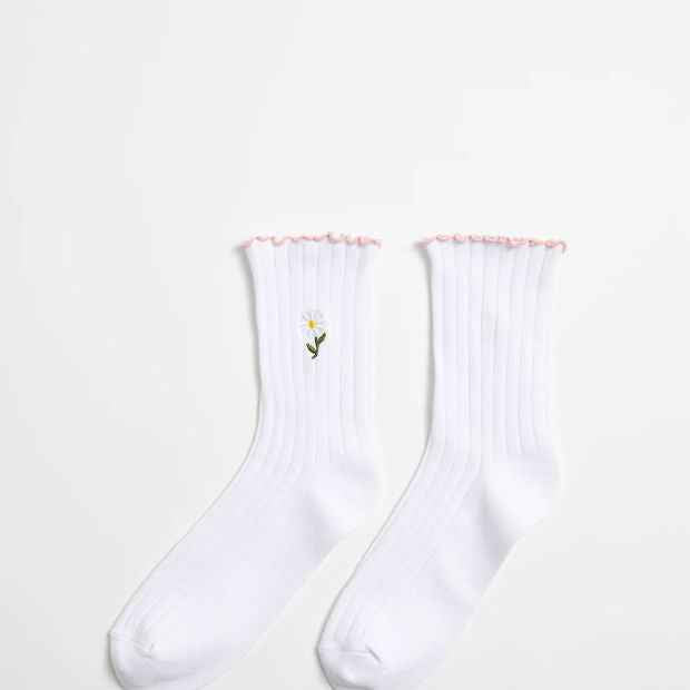 Australian Cotton Blend Motif Embroidery Frill Quarter Crew Socks