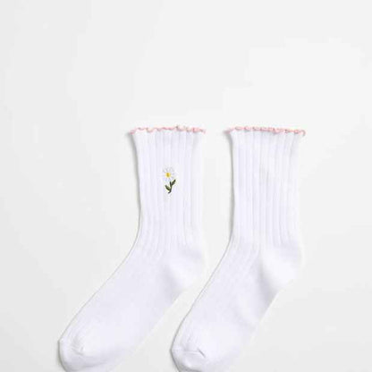 Australian Cotton Blend Motif Embroidery Frill Quarter Crew Socks