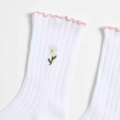 Australian Cotton Blend Motif Embroidery Frill Quarter Crew Socks